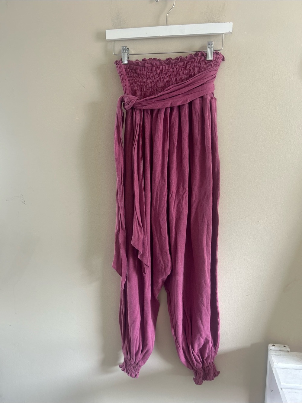 Free People Beach Just Like That Convertible Harem Jumpsuit Dusty Berry Smocked - Picture 2 of 6